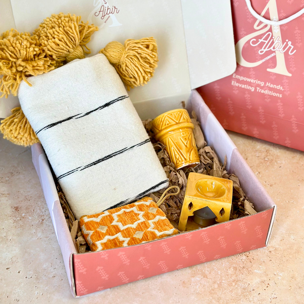 Coffret cadeau artisanal Housse rayée Jaune