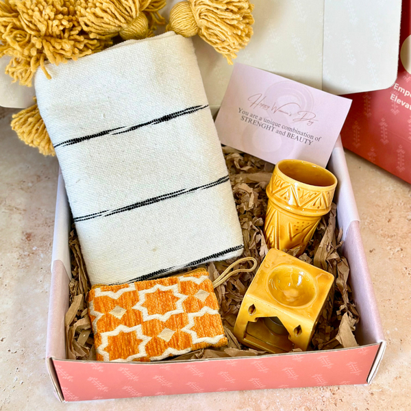 Coffret cadeau artisanal Housse rayée Jaune