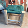 Tabouret artisanal bleu canard en bois et kittane