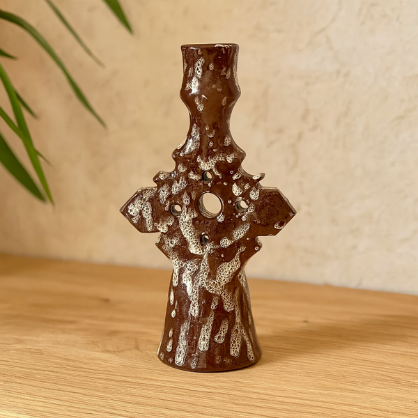 Porte bougie marron moucheté