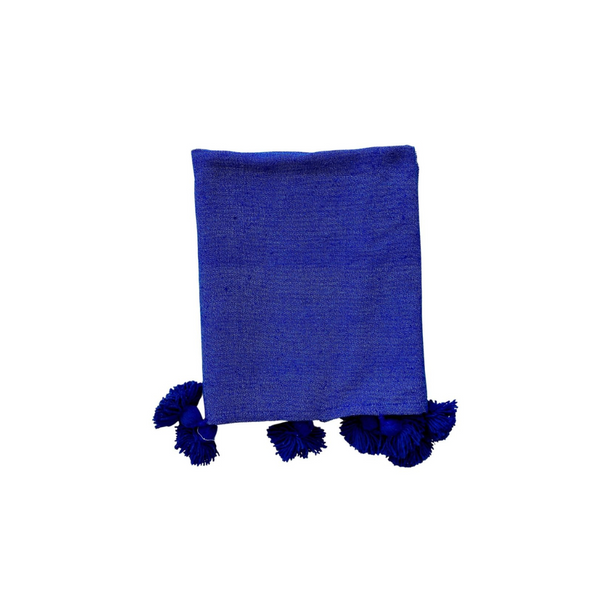 Plaid uni à pompon 90cm/180cm bleu roi - Ajbir