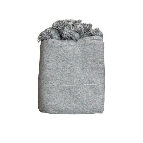 Plaid à pompon gris à liseré argenté 2,80m x 2,00m - Ajbir