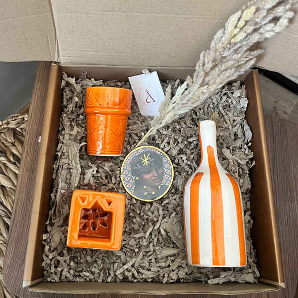 Coffret cadeau orange rayé