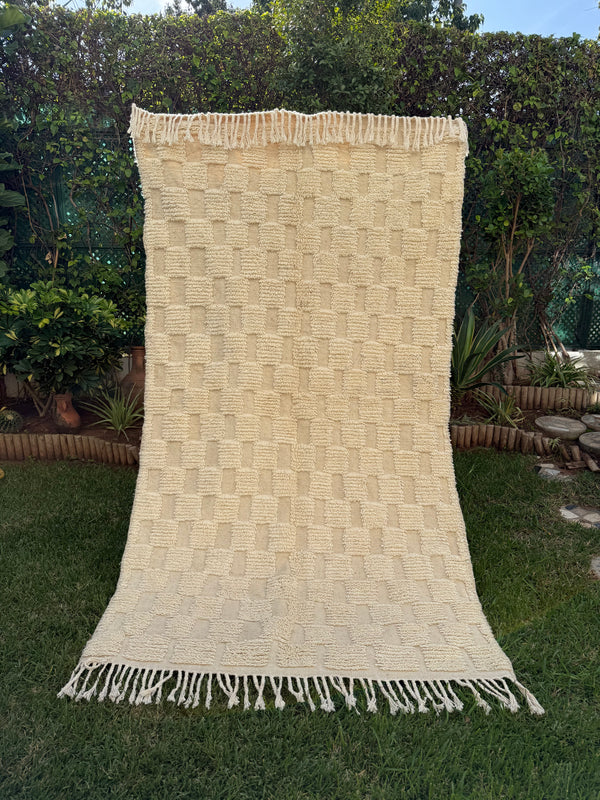 Tapis Berbère Azilal 100% Crème en Laine De Mouton 2,45m /1,37m