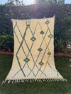 Tapis Berbère Azilal 100% Crème, vert en Laine De Mouton- 2,30m/ 1,48m