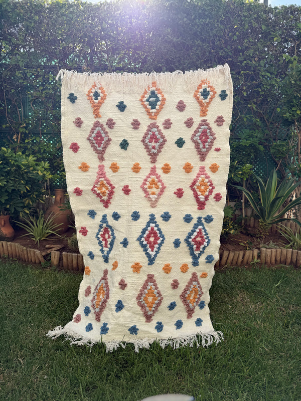Tapis Berbère Azilal 100% Multicolore en Laine De Mouton 1,45m /92cm