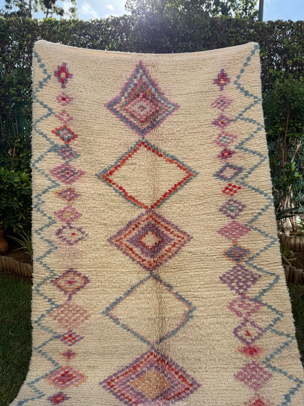 Tapis Berbère Azilal 100% Rose en Laine De Mouton 2,28m /1,35m