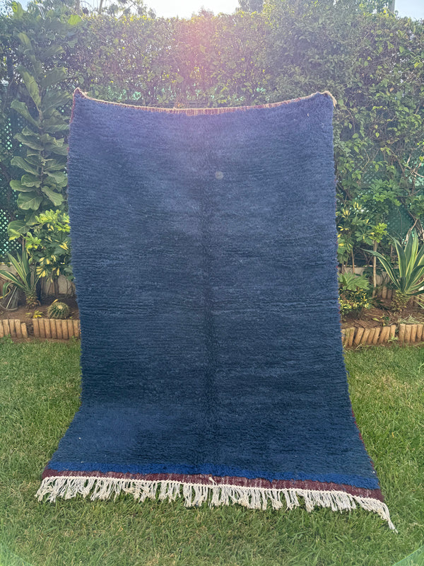 Tapis Berbère Azilal 100% Bleu en Laine De Mouton 2,12m /1,43m