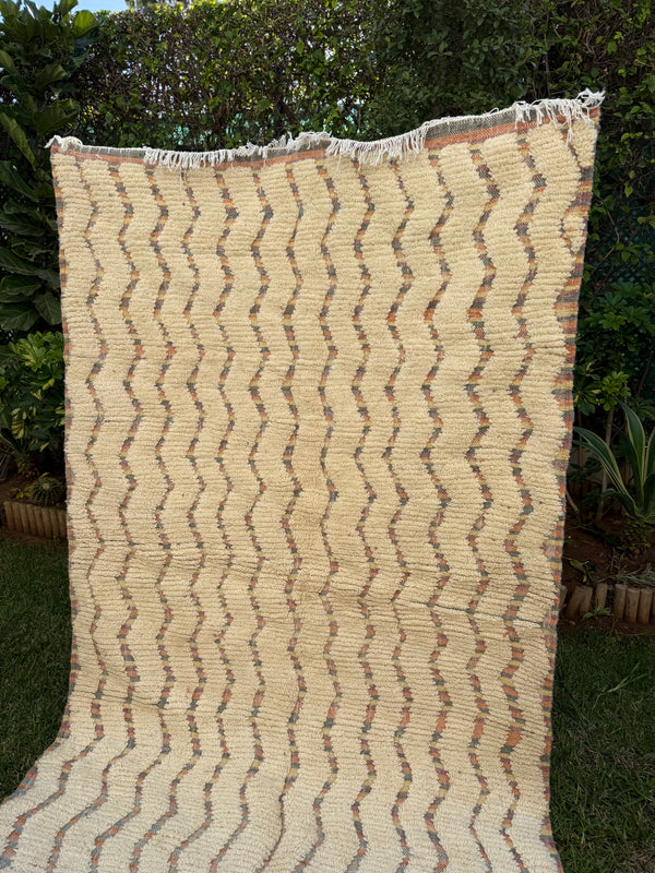 Tapis Berbère Azilal 100% Crème en Laine De Mouton 2,46m /1,44m