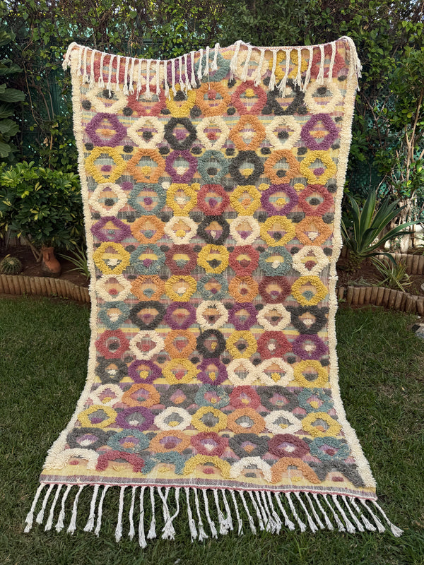 Tapis Berbère Azilal 100% Multicolore en Laine De Mouton 2,36m /1,35m