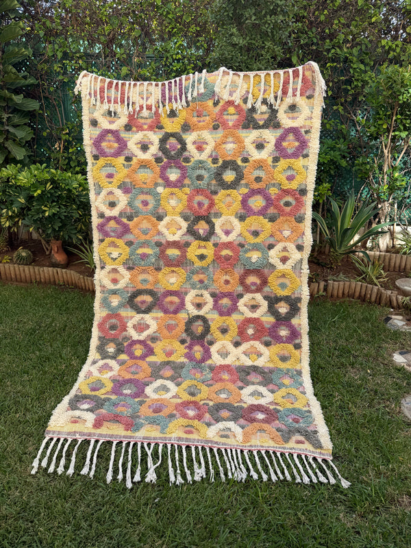 Tapis Berbère Azilal 100% Multicolore en Laine De Mouton 2,36m /1,35m