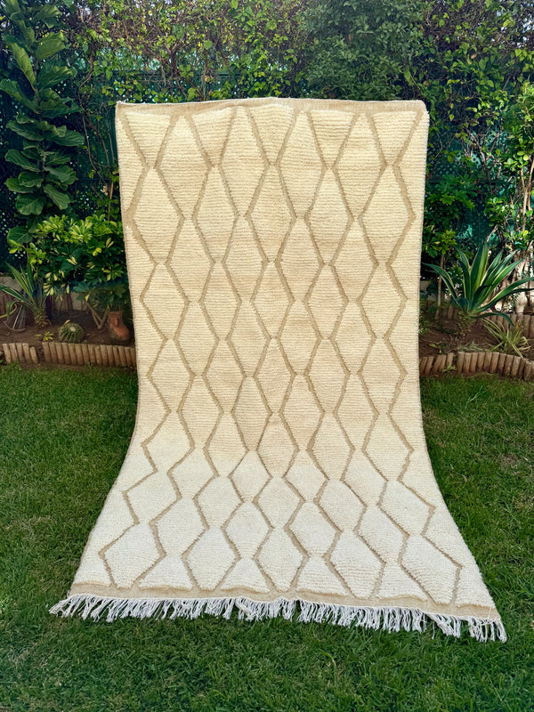 Tapis Berbère Azilal 100% Crème en Laine De Mouton 2,65m /1,51m