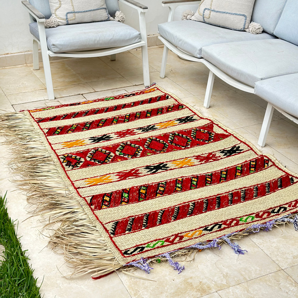 Tapis Extérieur en osier et laine 1m80/1m30 - Ajbir