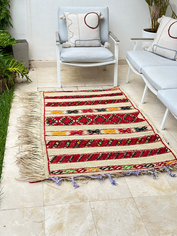 Tapis Extérieur en osier et laine 1m80/1m30 - Ajbir