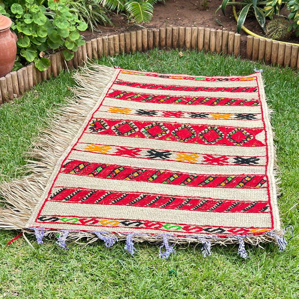 Tapis Extérieur en osier et laine 1m80/1m30 - Ajbir