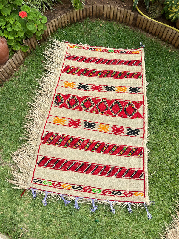 Tapis Extérieur en osier et laine 1m80/1m30 - Ajbir