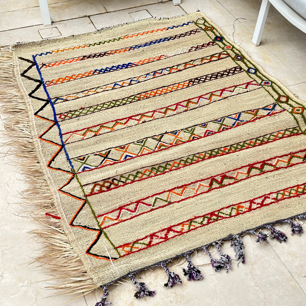 Tapis Extérieur en osier et laine 1m50/1m30 - Ajbir