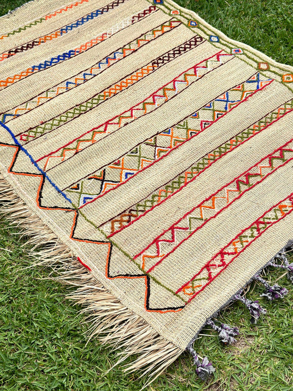 Tapis Extérieur en osier et laine 1m50/1m30 - Ajbir