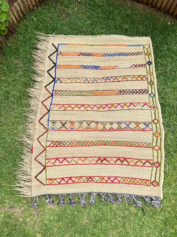 Tapis Extérieur en osier et laine 1m50/1m30 - Ajbir