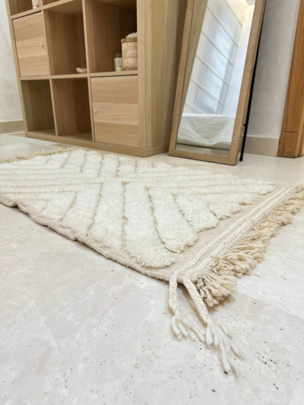 Tapis Beni Ouarain crème zigzag 117cm/65cm - Ajbir