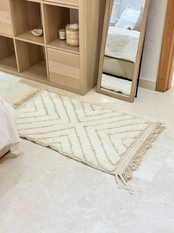 Tapis Beni Ouarain crème zigzag 117cm/65cm - Ajbir