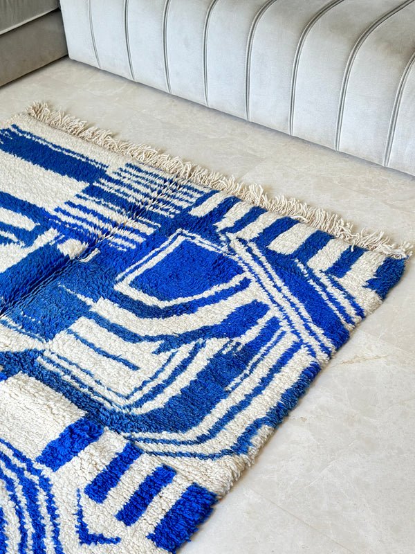 Tapis Azilal bleu et blanc 2m/1,64m - Ajbir
