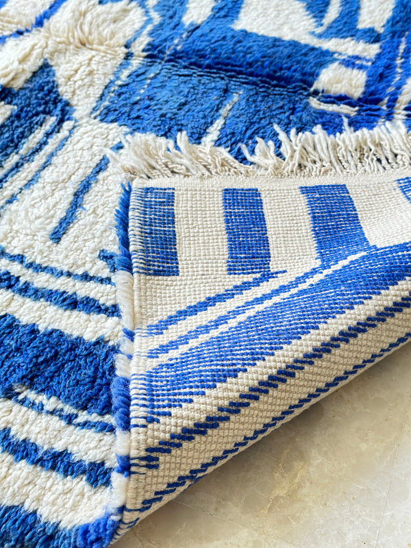 Tapis Azilal bleu et blanc 2m/1,64m - Ajbir