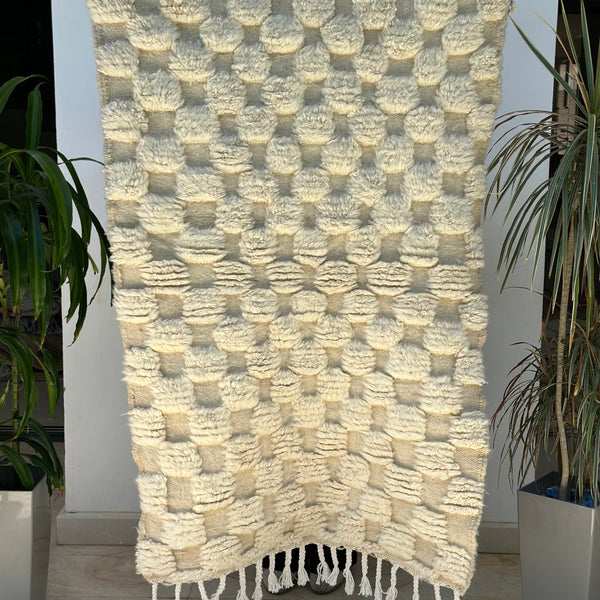 Tapis Beni Ouarain damier crème - 148cm / 98cm - Ajbir