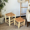 Tabouret traditionnel en bois et cuir petit - Ajbir