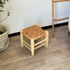 Tabouret traditionnel en bois et cuir petit - Ajbir