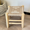 Tabouret traditionnel en bois et kittane crème petit - Ajbir
