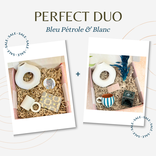 Duo 2 coffrets cadeaux Bleu pétrole et blanc