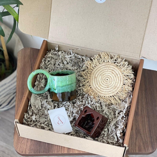 Coffret cadeau artisanal marron vert