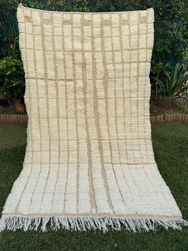 Tapis Berbère Azilal 100% Crème en Laine De Mouton 2,38m/1,48m