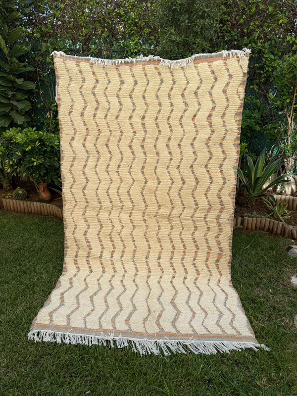 Tapis Berbère Azilal 100% Crème en Laine De Mouton 2,46m /1,44m
