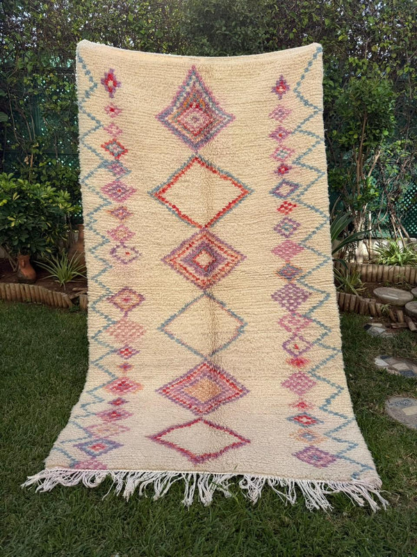 Tapis Berbère Azilal 100% Rose en Laine De Mouton 2,28m /1,35m