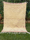 Tapis Berbère Azilal 100% Crème Rose en Laine De Mouton 1,48m /1,01m