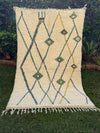 Tapis Berbère Azilal 100% Crème, vert en Laine De Mouton- 2,30m/ 1,48m