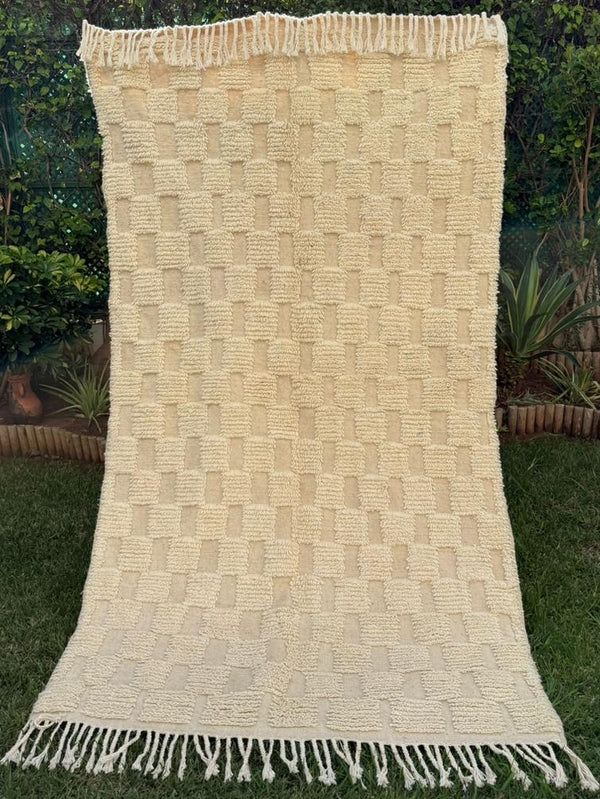 Tapis Berbère Azilal 100% Crème en Laine De Mouton 2,45m /1,37m
