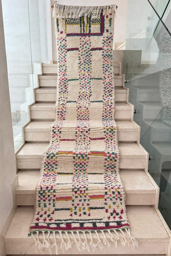 Tapis Berbère Runner Azilal 100% Multicolore en Laine De Mouton2,88m/71cm