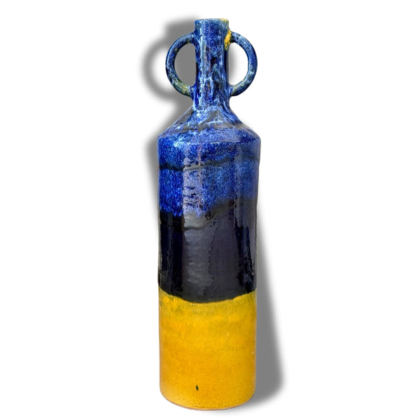 Grand Vase Artisanal Marocain Bleu Majorelle et jaune Moutarde