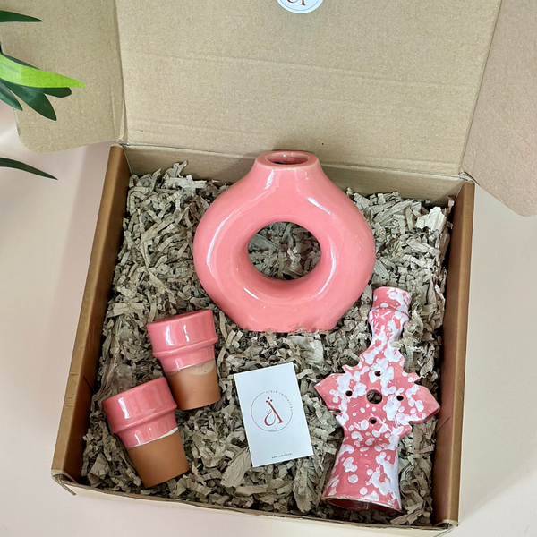Coffret cadeau artisanal bougeoir rose