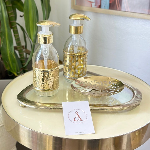 Distributeur de savon en verre et laiton doré Zellige