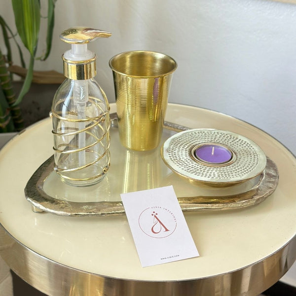 Distributeur de savon en verre et laiton doré grand Algmad