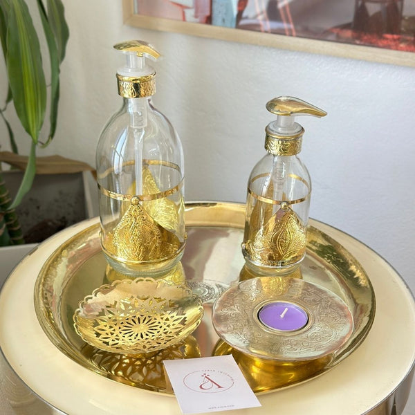Distributeur de savon en verre et laiton doré grand Adrar 500ml