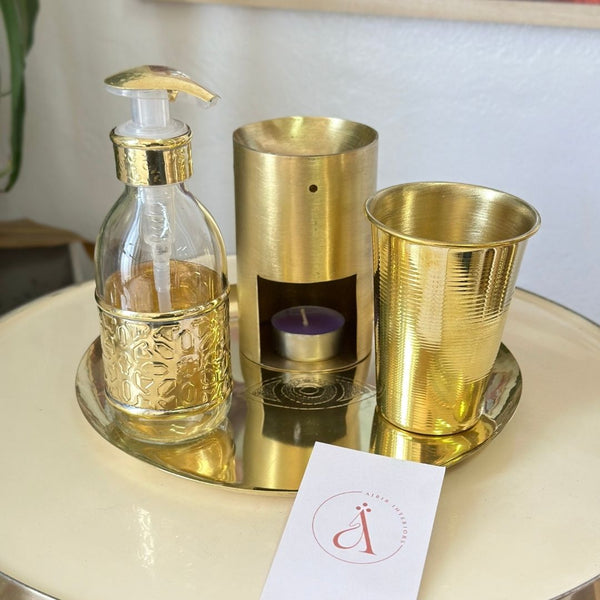 Distributeur de savon en verre et laiton doré grand Zwak