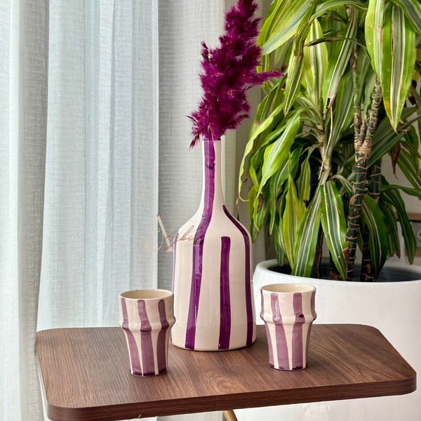 Vase bouteille mauve rayé - Ajbir