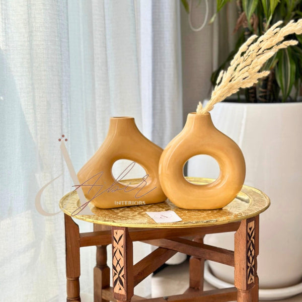 Table traditionnelle Marocaine en bois et laiton - Ajbir