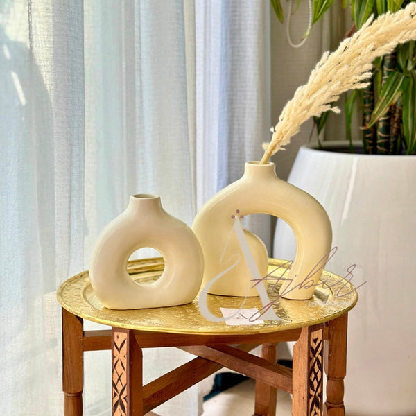 Table traditionnelle Marocaine en bois et laiton - Ajbir