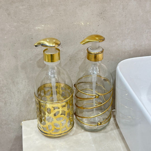 Distributeur de savon en verre et laiton doré grand Zellige - Ajbir